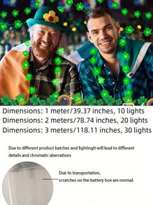 10ft 30 LED Green Clover String Lights, Battery Powered Fairy Lucky Four-Leaf Clover Lights, Suitable For Indoor Bedroom Party, St. Patrick's Day Celebration Decor, Irish Party Decor, Suitable For Home Indoor/Outdoor Wedding Anniversary Holiday Green Decor - màu xanh lá - Xem 8