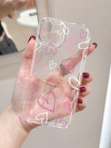 1 pieza Funda de teléfono protectora suave con diseño de corazón rosa, cobertura completa transparente antideslizante y a prueba de golpes compatible con iPhone 11/12/13/14/15/16 Pro Max, resistente al agua y a las caídas, resistente a los arañazos - Multicolor - Ver 2