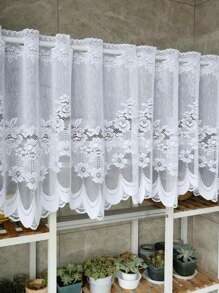 1pc Fresh Minimalist White Floral Lace Curtain Panel, Sheer Window Decor, Coffee Filter, Festival Decoration - White - View 1