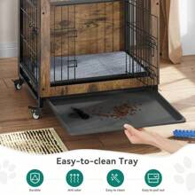 YITAHOME Dog Crate Furniture With Cushion, Dog Kennel Indoor With Wheels, Dog Crate End Table With Tray, 27" Dog Cage With Double Doors For Small Dog - màu nâu - Xem 6
