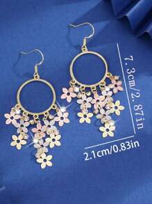 1 对时尚优雅小花长流苏吊坠耳环女士复古优雅精致婚礼派对珠宝礼物 - 耳環 - 查看 6