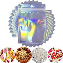 100PCS Bolsas Herméticas Resellables, Bolsas Holografica Reutilizables, a Prueba de Olores, Bolsas de Plástico con Cierre de Cremallera, para Dulces, Especias, Cables