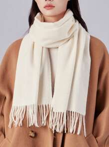 1条女士小号纯色流苏30*180厘米仿羊毛保暖围巾，简约优雅时尚双向披肩围巾，适合秋冬季日常、约会、晚宴、生日等场合。 - 黑色 - 查看 6