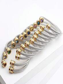 1 Pc Stainless Steel Cable Bracelet With 12 Birthstones And Zirconia, Suitable For Women
