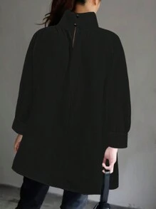 大码女装宽松休闲蘑菇领长袖上衣，黑色，春季款 - 黑色 - 查看 2