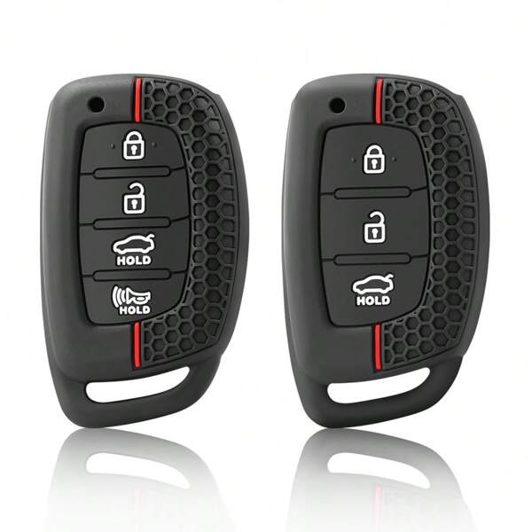 1pc Black Silicone Car Key Protective Cover, Anti-Drop, Fit For IX35, I20, IX45, Sonata, Santa Fe