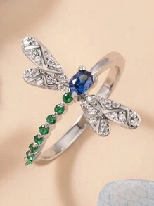 Stylever 1pc Delicate Dragonfly Ring With Colored Zirconia Ladies Jewelry For Women 925 Sterling Silver Ladies Fine Jewelry For Girls Daily Prom Party Decor
