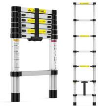 6.6 FT /12.5 Ft Telescoping Ladder, 330lbs Capacity Aluminum Extension Ladder With Locking Mechanism And Hook, Portable Folding Ladder, Multi-Purpose Collapsible Ladder For RV, Home, Office - 6.6ft - 查看 1