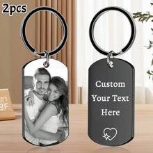 1/2Pcs Custom Photo & Text Stainless Steel Keychain, Customized Double Sided Keychains For Women, Personalized Engraving Keychain For Men, For Men Women Charms, Customized Couple Keyring, Custom Key Chain For Boyfriend, Personalized Valentine's Day Gift, Family Keychain, Pet Keychains Sequins Vintage, Unisex, Casual, Cuties Custom, Personalized, Unique,Delicate Romance, Utilitarian Chic