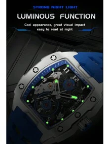 Megir Mechanical Watch, Square Face, Large Dial, Luminescent Hands, Multifunctional, Waterproof, Men's Fashionable Gift - 藍白色 - 查看 8