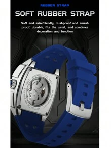 Megir Mechanical Watch, Square Face, Large Dial, Luminescent Hands, Multifunctional, Waterproof, Men's Fashionable Gift - 藍白色 - 查看 9