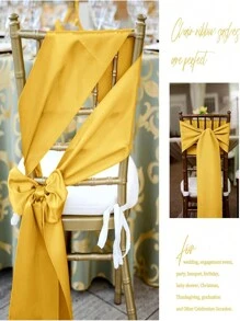 10 piezas Cinta de silla con lazo de satén dorado, Cinta de lazo para respaldo de silla de boda, Lazos de seda para sillas, Adecuado para recepciones, fiestas de cumpleaños, eventos de restaurantes, banquetes, hoteles, decoraciones de sillas para fiestas - Dorado - Ver 8