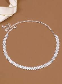 1pc Luxury Water Drop Rhinestone Claw Chain Soldered Rhinestone Necklace For Women, Perfect For Wedding, Engagement, Evening Party - Silver - View 2