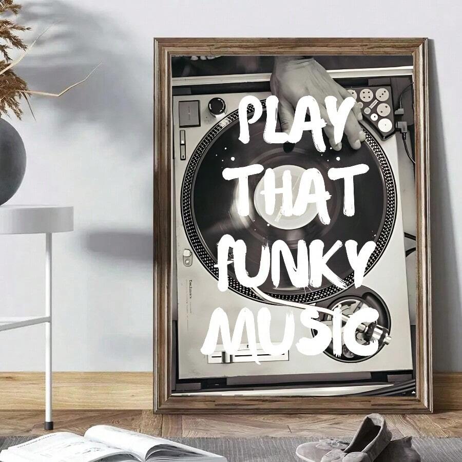 1pc Play That Funky Music Wall Art Picture Retro Style Canvas Prints Paintings Music Poster Bar Cart Decor Decor For Bedroom, Living Room, Or Office Aesthetic Apartment Decor No Framed Or Framed - Multicolor - View 1