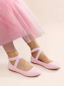 Women's Flats With Back Zipper Fashion Comfortable And Lightweight Cross Elastic Ankle Straps Daily Dressy Commuting Elegant Ballet Flats Shoes - Hồng - Xem 2