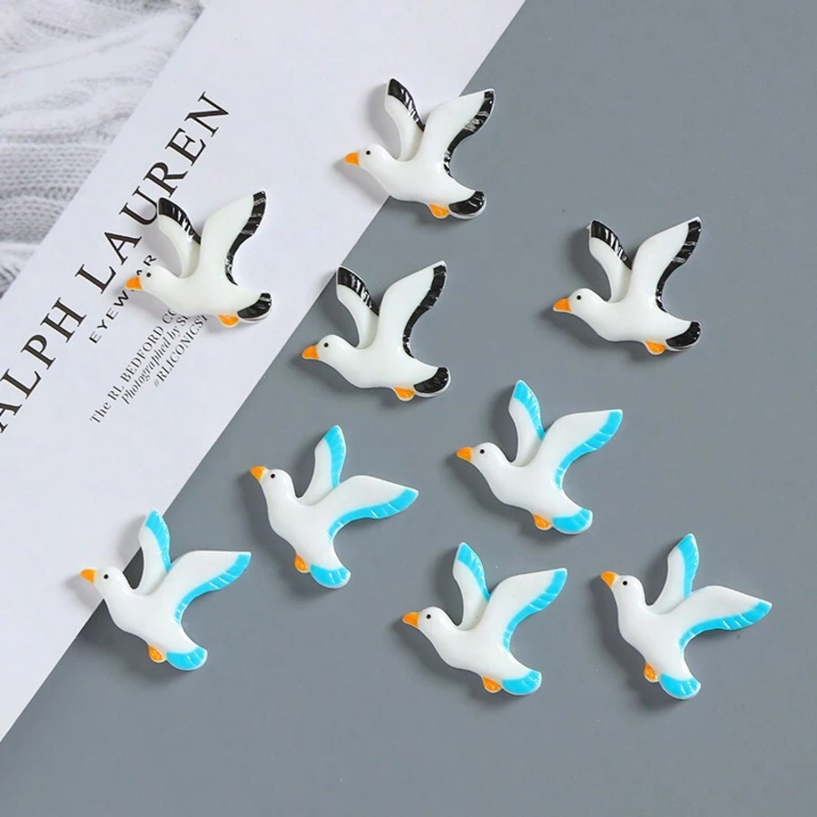 仿真海鸥树脂饰品 手工DIY胸针徽章 奶油胶手机壳 发夹 冰箱贴 家居装饰 - 彩色 - 查看 1