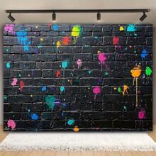 1pc Polyester Graffiti Brick Wall Backdrop Banner, Splashing Paint Design, Multipurpose Decoration For And General Celebration Events, No Electricity Needed - Versatile Photo Prop, Suitable For Room And Party Decor