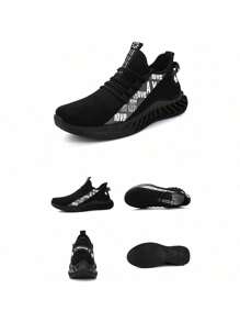 Men's Low-Top Lace-Up Sneakers, Outdoor Sports-Style Fabric Running Shoes - 黑色 - 查看 9