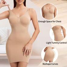 Women's Shapewear Slips For Under Dresses Tummy Control Seamless Full Silps V-Neck Spaghetti Strap - Beige - View 2