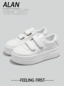 Alan Vincent【厚底增高系列】2025新款女式白色厚底运动鞋，时尚增高鞋，休闲运动鞋，女士户外鞋，女鞋，学生鞋，日常百搭舒适，可搭配各种裤子和牛仔裤，带魔术贴