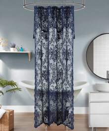 WARM HOME DESIGNS Navy Blue Lace Shower Curtain With Attached Valance And Tassels. Luxury Vintage Shower Curtain In 5 Sizes And 6 Colors. - 藏蓝色 - 查看 4