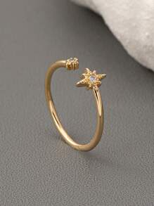 1 Pc Cooper Zirconia Moon Star Ring For Women Luxurious Pave Setting Crystal Ring Adjustable Size , Middle East Starlight Rings Jewelry - Multicolor - View 13