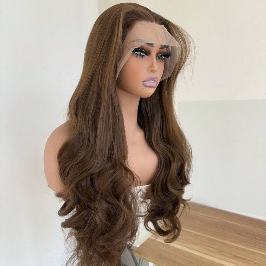 Daily Wear Soft Party Light Brown Heat Resistant Synthetic Hair 13X4 Inch Large Area Lace Front Wigs Long Wavy - Light Brown - View 1