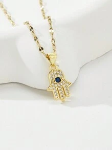 1pc Stainless Steel Hamsa Hand Pendant Necklace, Fashionable