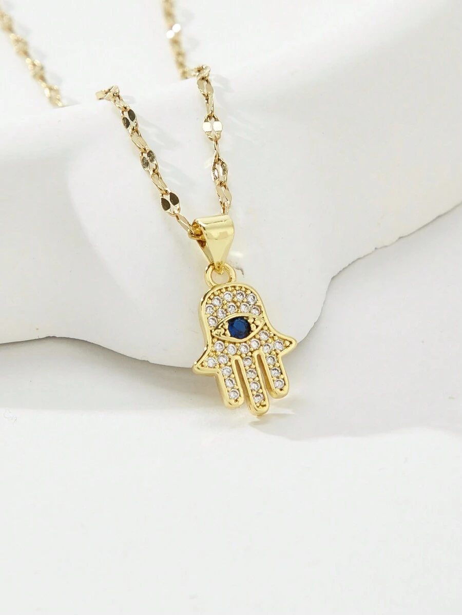 1pc Stainless Steel Hamsa Hand Pendant Necklace, Fashionable