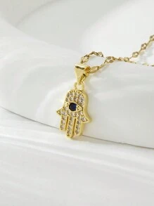 1pc Stainless Steel Hamsa Hand Pendant Necklace, Fashionable