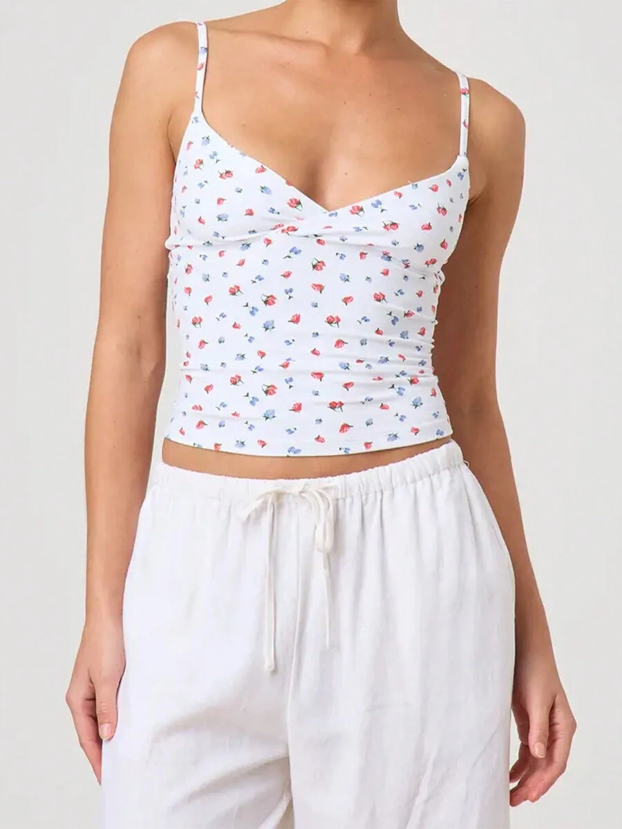 Women's Y2k Cami Tops Summer Sleeveless Slim Fit Camisole Cute V Neck Open Back Crop Tops Casual Going Out Tank Tops Streetwear - 藍色 - 查看 1
