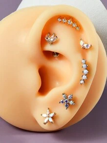 1PC Stainless Steel Opal Flower Ear Tragus Cartilage Piercing Five Prong Opal Cz Crown Labret Ring Lobe Earrings Helix Piercing