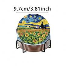 8pcs/Set DIY Diamond Painting Coasters, Sunflower Pattern Drink Coasters With Holder, Non-Slip, Handmade Gift, Mosaic Craft