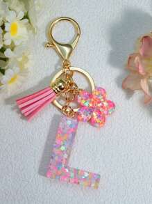 1 pieza Llavero de resina epoxi con brillo, colgante personalizado como accesorio para bolsos de mujer, llaves de coche, regalo para mamá, amigos, con diseños de corazón, mariposa y letra - Rosa - Ver 10