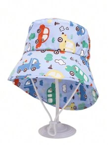 1pc Kids Cartoon Car Print Reversible Sun Protection Bucket Hat, Versatile For Outdoor Activities, Spring/Summer - Car - View 5
