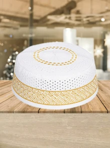 1 pezzo Cappellino da uomo premium - in poliestere traspirante, lavabile in lavatrice, con banda decorativa bianca a zigzag, per il Ramadan
