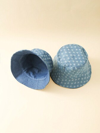 1 件心形装饰休闲优雅涤纶防紫外线双面太阳帽，渔夫风格渔夫帽，男女通用，四季皆宜