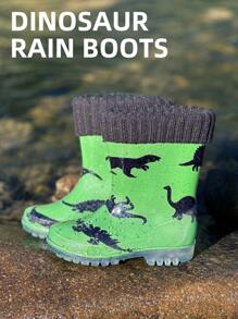 Girls Toddler Detachable Fleece Lined Rain Boots, Waterproof, Lightweight, Warm, Perfect For Cold Or Snowy Weather. Suitable For All-Season Outdoor Activities. - Green - View 1