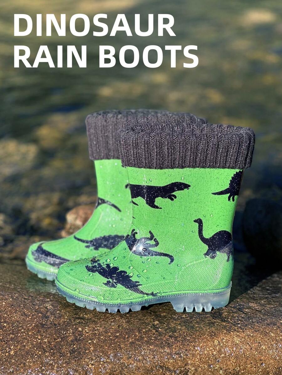 Girls Toddler Detachable Fleece Lined Rain Boots, Waterproof, Lightweight, Warm, Perfect For Cold Or Snowy Weather. Suitable For All-Season Outdoor Activities. - Green - View 1