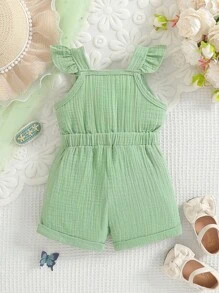 Bộ đồ liền thân thời trang cho bé gái dễ thương, mềm mại, vải cotton, viền ren, trang trí nơ, mùa hè - Màu xanh Ô liu - Xem 2
