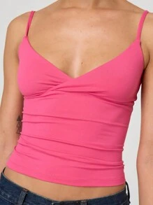 Women's Y2K Summer Cami Tops Sleeveless Open Back V Neck Solid Color Slim Fit Going Out Crop Tank Tops Streetwear Clubwear - Màu Hồng Tươi - Xem 4