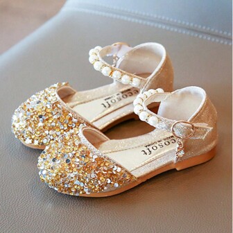 1双女童皮鞋时尚亮片串珠防滑儿童公主鞋平跟凉鞋女孩小码鞋夏季情人节