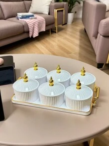 1 Set Nueva caja con diseño de moda para dulces con tapa de sellado, contenedor de almacenamiento doméstico para dulces, frutos secos, bocadillos y galletas - Blanco - Ver 1