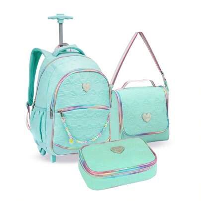 House Organizer Kit Escolar Feminino, Mochila com 4 Rodas de Silicone de 360 Graus, Estojo Duplo, Lancheira Térmica, Um Sucesso com Meninas Adolescentes de Volta às Aulas material escolar material escola papelaria