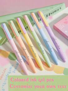 6pcs/Box Customized Text/Logo Color Ink Ballpoint Pens, Colorful Ink Pens For Note-Taking, Students, Diaries, High-Quality Candy Macaron Colors, Back To School/Friend Gifts