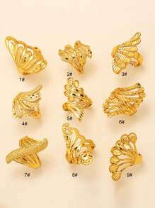 1pc Luxury Copper Gold Plated Flower Ring Tail Ring Hollowed Out Adjustable Size Dubai Middle East Africa Bride Valentine's Day Gift Suitable For Women Daily Wear - Yellow Gold - View 11