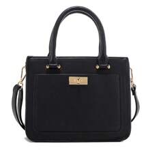 Light Luxury Lychee Patterned Tote Bag, Women's Multifunctional Buckle Decoration Handbag, Dinner Bag - 黑色 - 查看 1