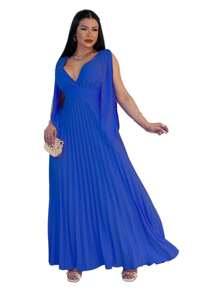 Long Pleated Party Dress - 藍色 - 查看 2