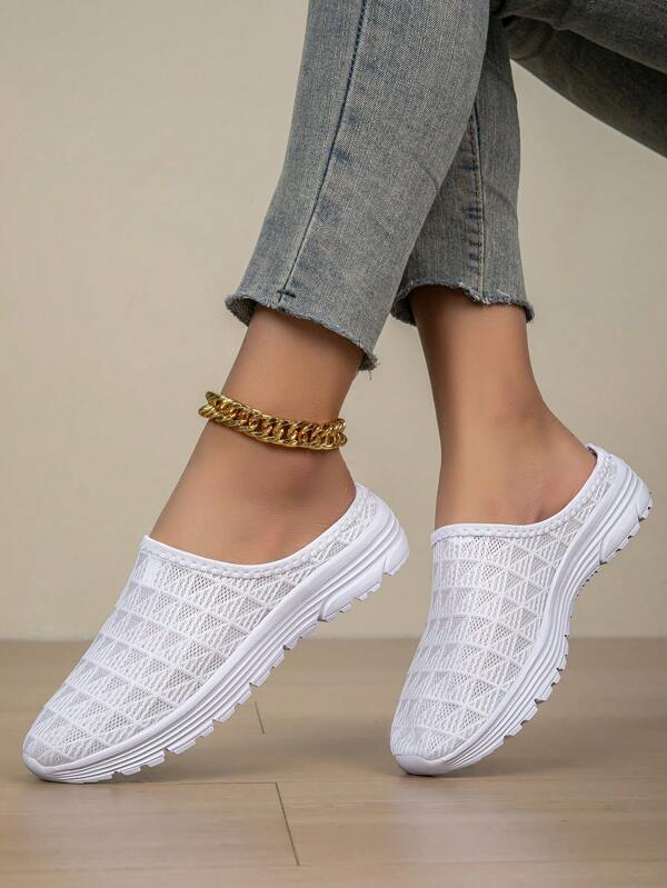 2025 Spring/Summer Women's Casual Lightweight Soft Sole Shoes, Fashion Woven Nylon Mesh, Breathable Hollow, Non-Slip Outdoor Walking Flat Shoes, Versatile Couples/Students Sneakers