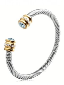 1 Pc Stainless Steel Cable Bracelet With 12 Birthstones And Zirconia, Suitable For Women